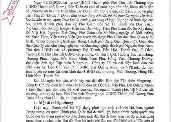 Công văn 781/TB-VP: Bước ngoặt pháp lý dự án Vinhomes Olympic Hà Nội 3 Cong van 781TB VP 1