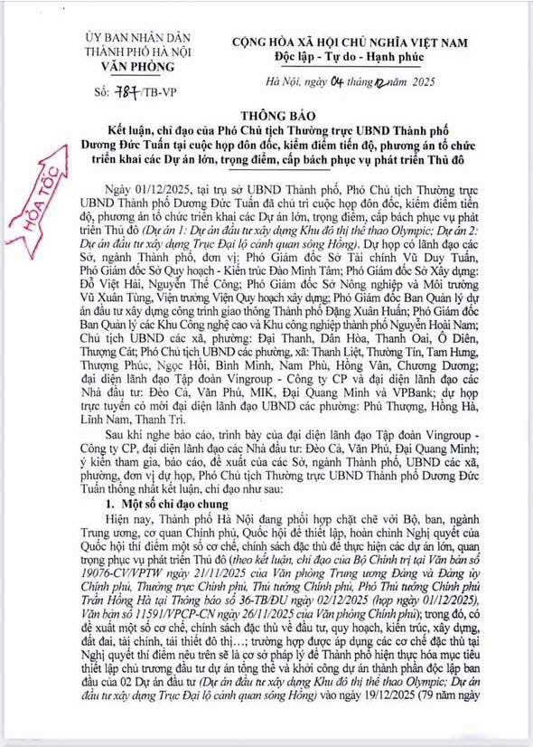 Công văn 781/TB-VP: Bước ngoặt pháp lý dự án Vinhomes Olympic Hà Nội 4 Cong van 781TB VP 1